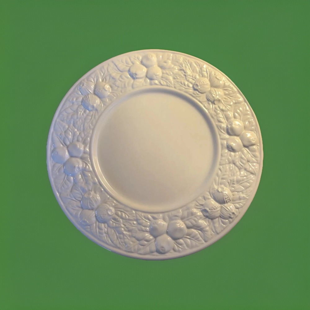 Este CE Italy‎ Round Serving Platter Plate White Embossed Fruit - Small Chip